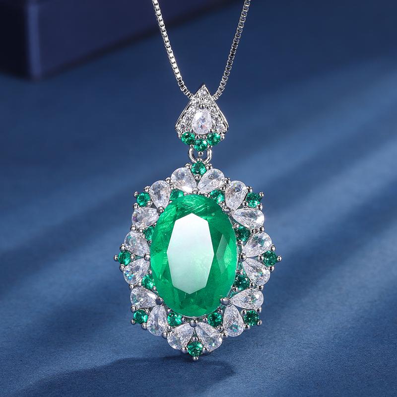 Luxury EYIKA Simulation Aquamarine Pendant Necklace Ring for Women Lab Diamond Wedding Party Fine Jewelry Set