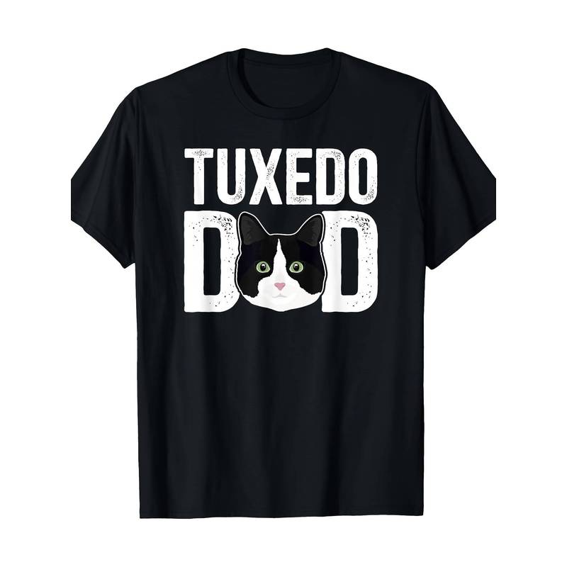 Men''S "Tuxedo Cat" Graphic T-Shirt - Black Crew Neck, Casual Sleeve Tee with Playful Feline Design, All-Season Comfort, Casual Wear | Playful Cat