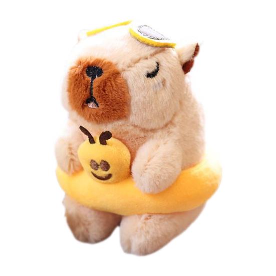Capybara Doll Pendant Fluffy Capybara Keychain with Swimming Ring Design Cartoon Plush Doll Cute Backpacks Pendant Gift for Kids Friends