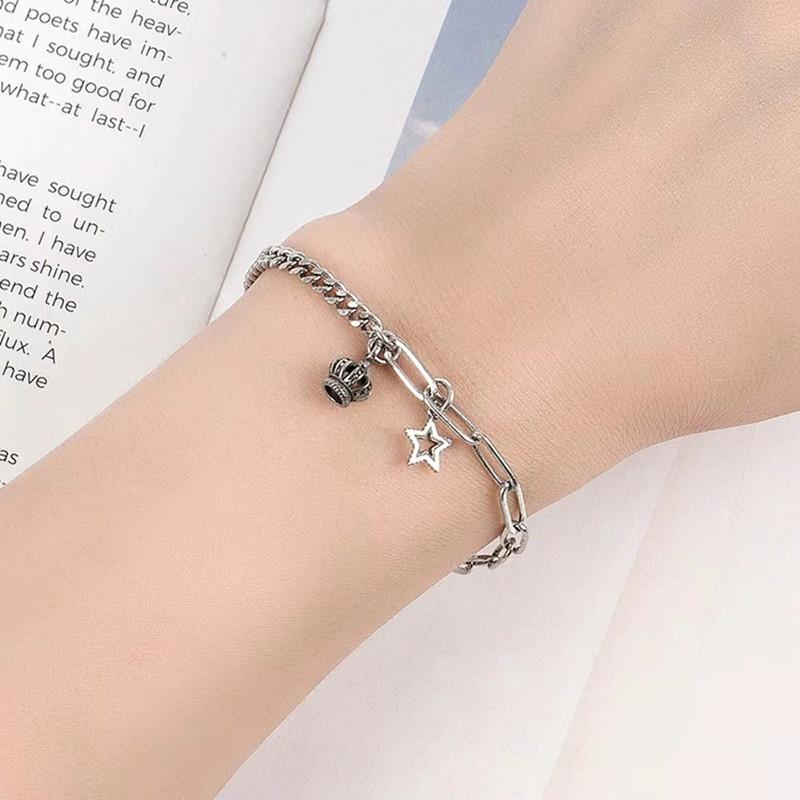New Trendy Cuban Chain Women Bracelets Classic S925 Silver Crown Pentagram Do Old Bracelet Bangles For Women Luxury Jewelry