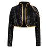 Shiny Sequins Stage Jacket for Girls, Long Sleeve Singer Cosplay Costume with Braided Trimming & Chains for a Complete Look