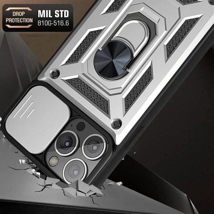 Защитный чехол - BOOLING - для iPhone 16 Pro Max - Жесткий противоударный - Серебристый - 2 Закаленных стекла