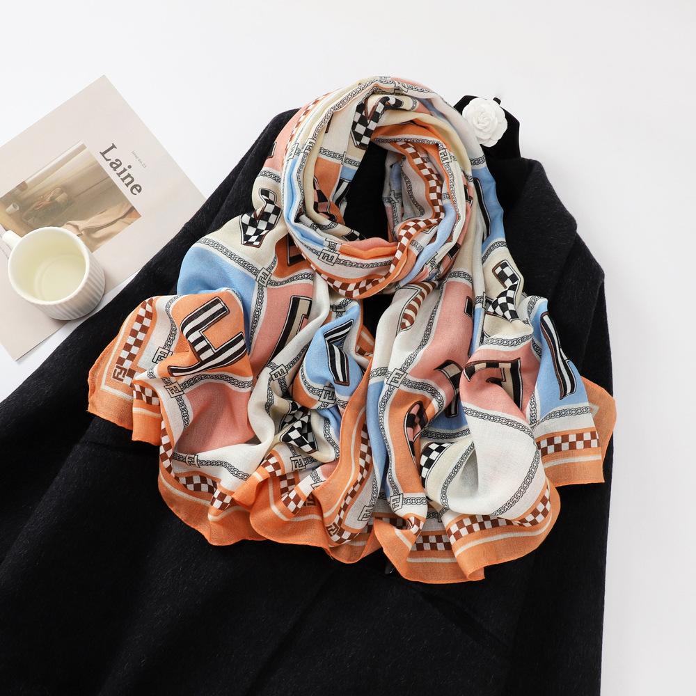 New Cotton and Linen Letters Printed Scarf Beach Sunscreen Scarf Air Conditioning Scarf Autumn and Winter Warm Ladies Silk Scarf