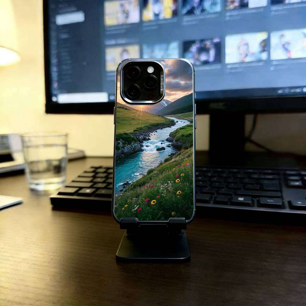 Чехол для телефона "Горы и Озера" для iPhone 17,16,15,14,13,12,11 Plus,Pro Max,XS,Цветная Серебряная Внутренняя Крышка