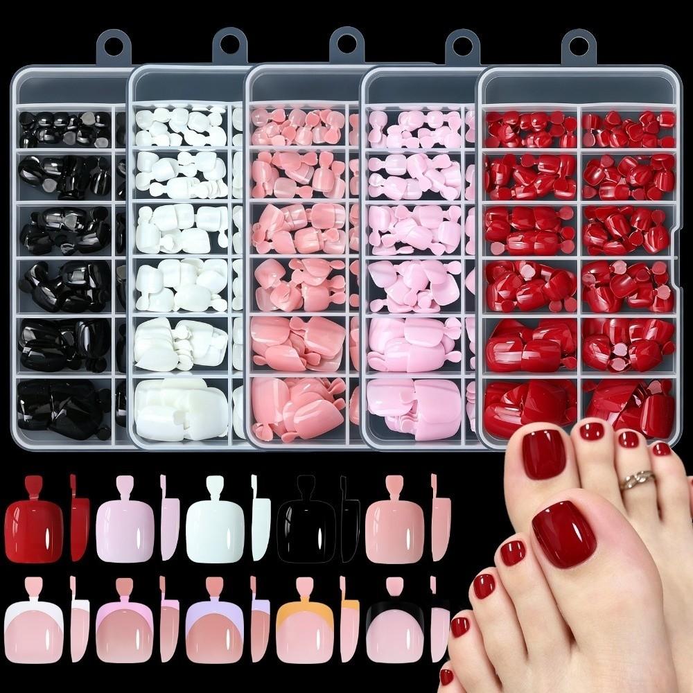 120 pcs Glossy Finish Press On Toenails Pre Colored Toe Nail Box Pack Fake Toenails For Women Girls