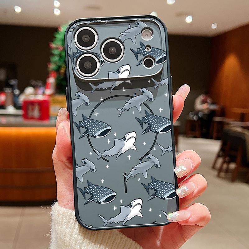 Чехол с узором Акула и Кит для iPhone 17 Pro Max Магнитный Для Magsafe Гибридный Тонкий Матовый Чехол Для iPhone 16 15 14 13 Pro Max