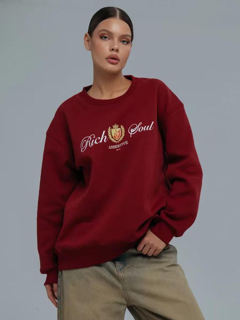 Retro Trendy European & American Style Thickened Round Neck Sweatshirt for Autumn/Winter