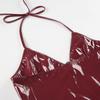 High Street Sexy Babes Chic Beauty Back Camisoles American Style PU Glossy Backless Cropped Trim Tops Fashion V-neck Red Vest