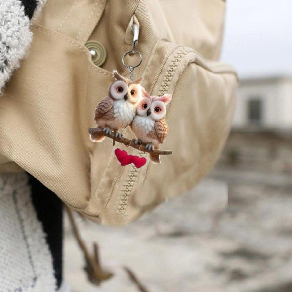 Acrylic Car Ornament Flat Rearview Mirror Hanging Ornament Gifts Owl Keychain Car Interior Decor