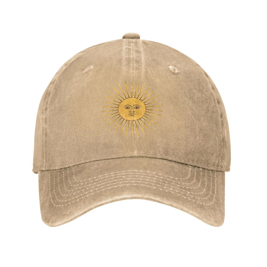 Sun of May Flag Baseball Cap Washed Denim Adjustable Streetwear Hat for Unisex