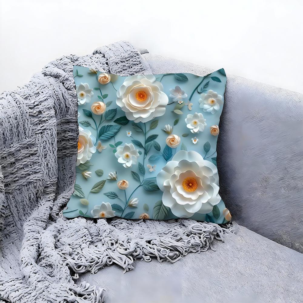 Pretty D Flower Pattern Decor Cushion Cover Premium Comfort Reversible Pillow Cove in One Design for Any Room Car Interior