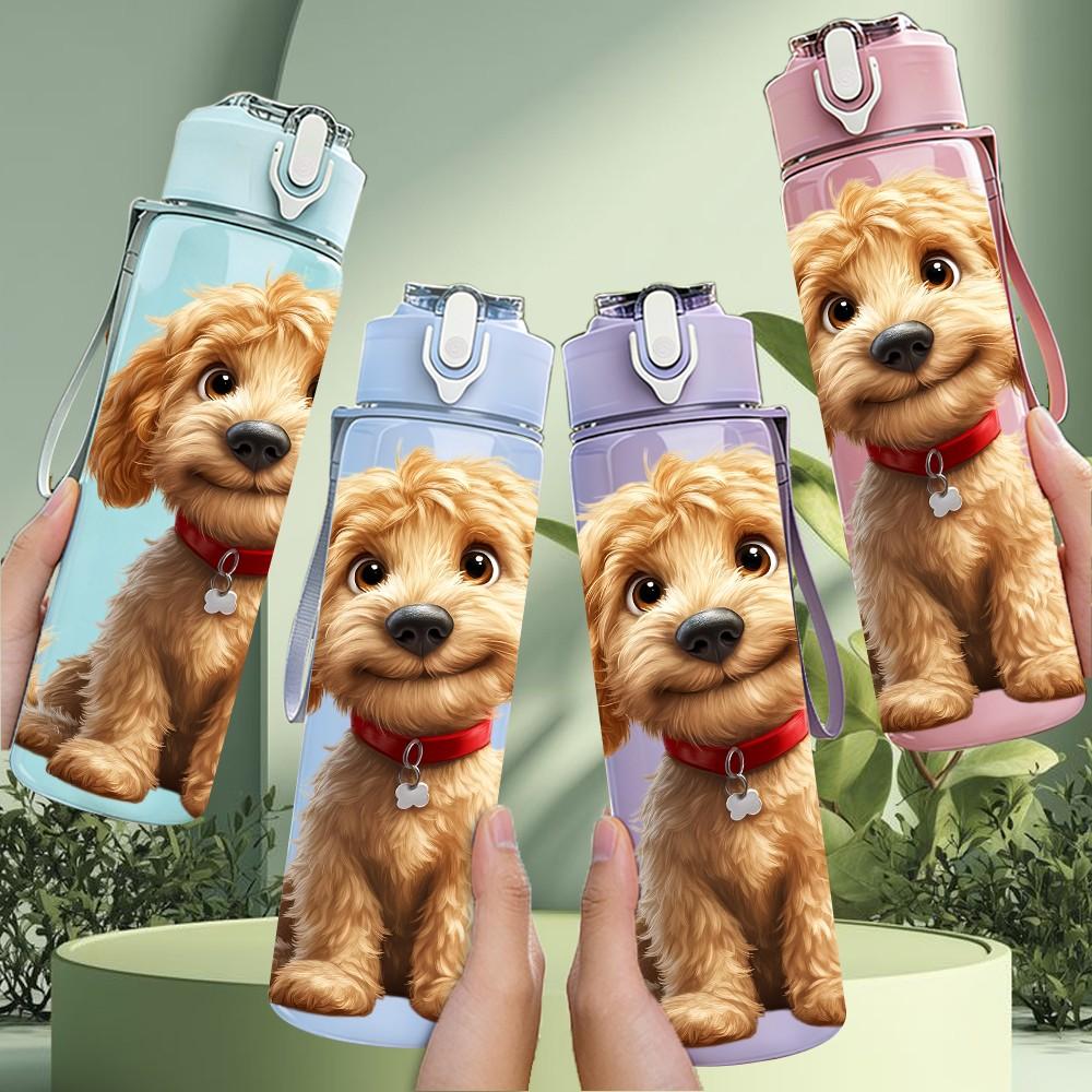 1PC Golden Retriever Puppy Dog Print 750ml Color Plastic Sports Water Bottle Leakproof Flip Straw Lid Suitable for Sports Office Home Use