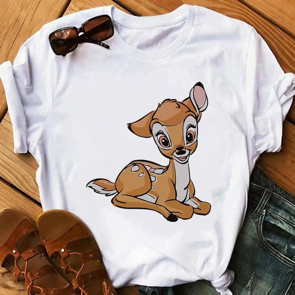 Cartoon Cute Bambi Printed T Shirt Fashion Women Casual Short Sleeves Streetwear Tshirt Summer Harajuku Tshirts Tops