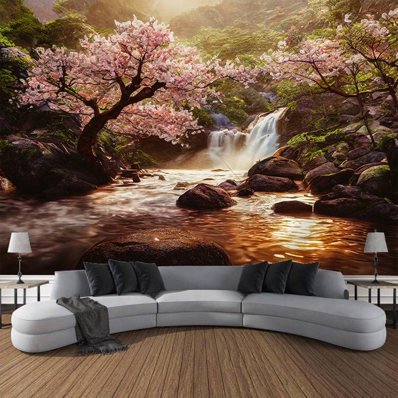 Лесные деревья, водопад, природный пейзаж, гобелен с принтом, домашний декор для гостиной, комнаты, фон, тканевый гобелен