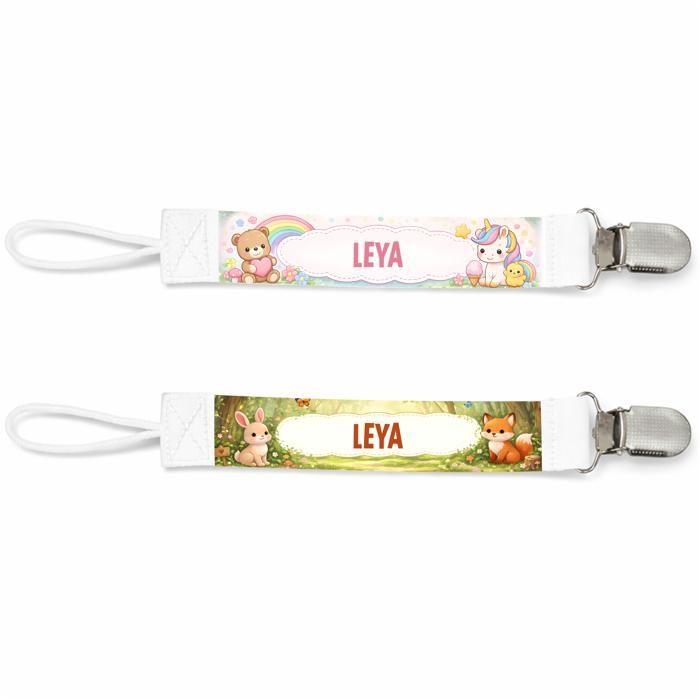Planetee Lot de 2 Attaches Tétine pour Leya Animaux Mignons - Attache Sucette Personnalisée Bébé Fille Cadeau Naissance