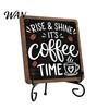 Coffee Decor for Home 5" x Bar Sign, Wooden with Metal Station Accessories Display Rack, Vintage Tabletop Decorations, Gift Lovers