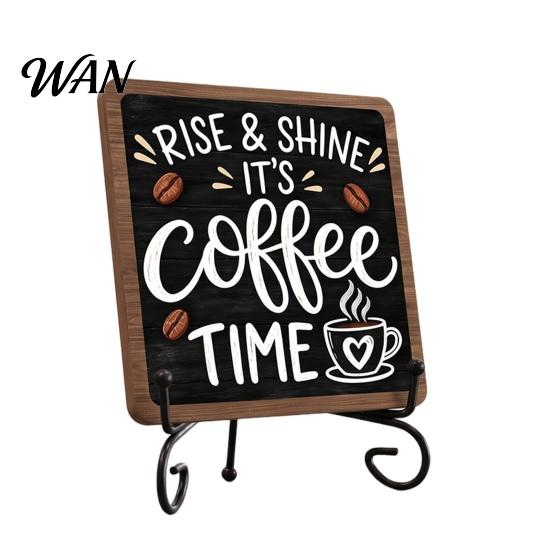 Coffee Decor for Home 5" x Bar Sign, Wooden with Metal Station Accessories Display Rack, Vintage Tabletop Decorations, Gift Lovers