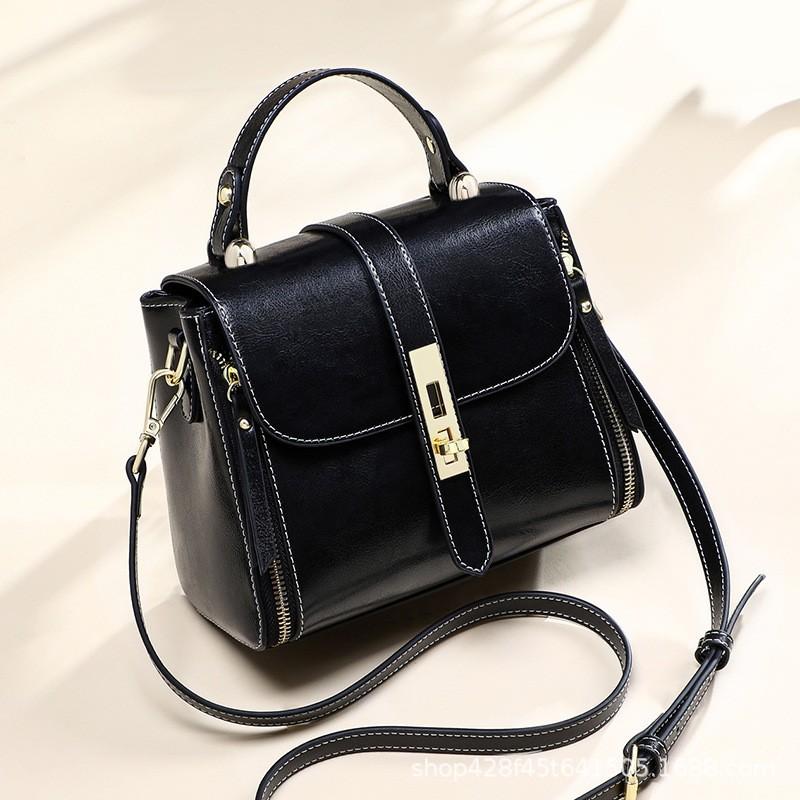 Women's bag leather versatile ins handbag simple oil wax leather shoulder messenger bag tide