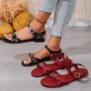 Minimalist Roman Sandals Women's Summer New Round Toe Metal Buckle Versatile Soft Sole Non-slip Strap Plus Size Flats