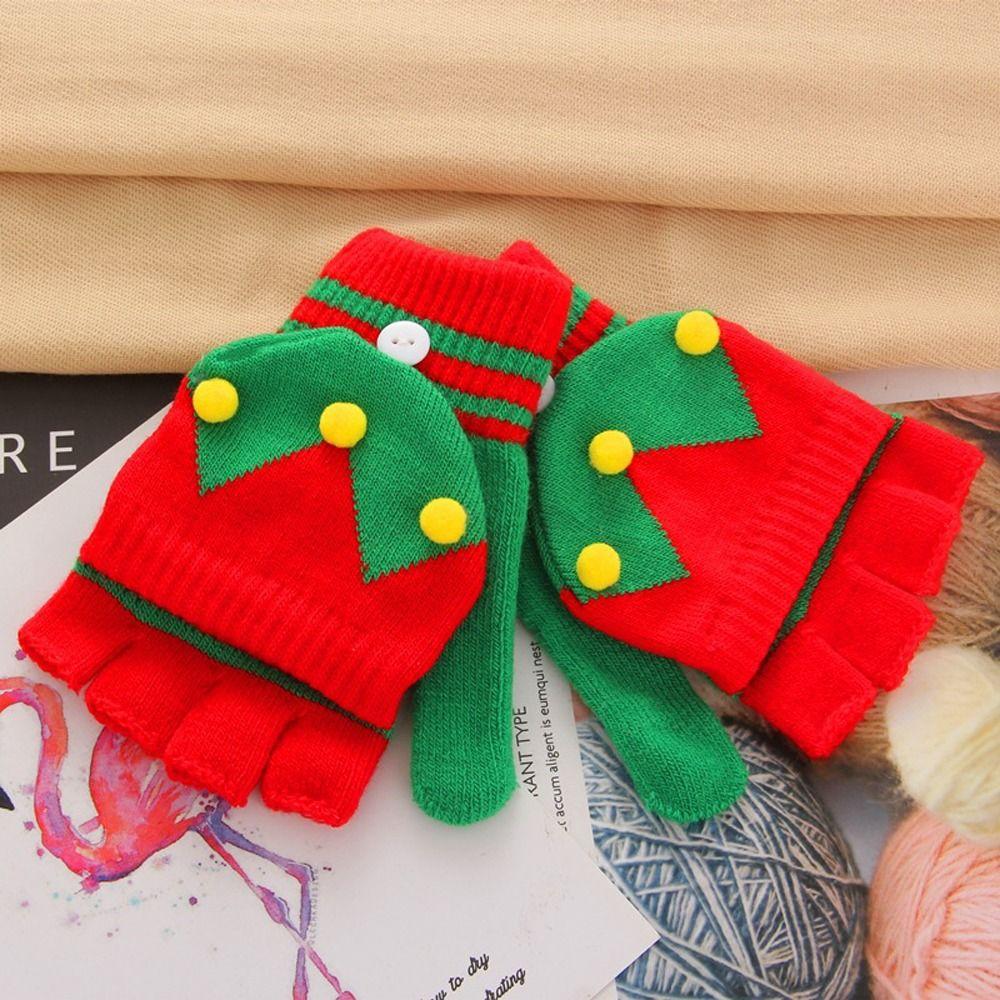 Elk Pattern Women Knitted Flip Gloves Apparel Accessories Christmas Gloves Autumn Winter Gloves
