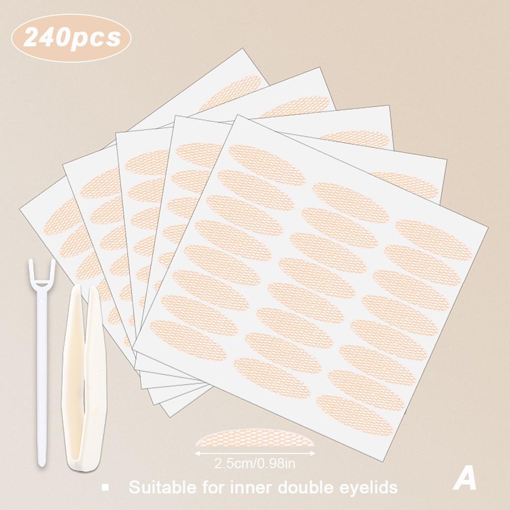 240 шт. Двусторонний скотч для век кружевной, натуральный, прозрачный, бежевый, самоклеящийся, для естественного макияжа глаз, с инструментом