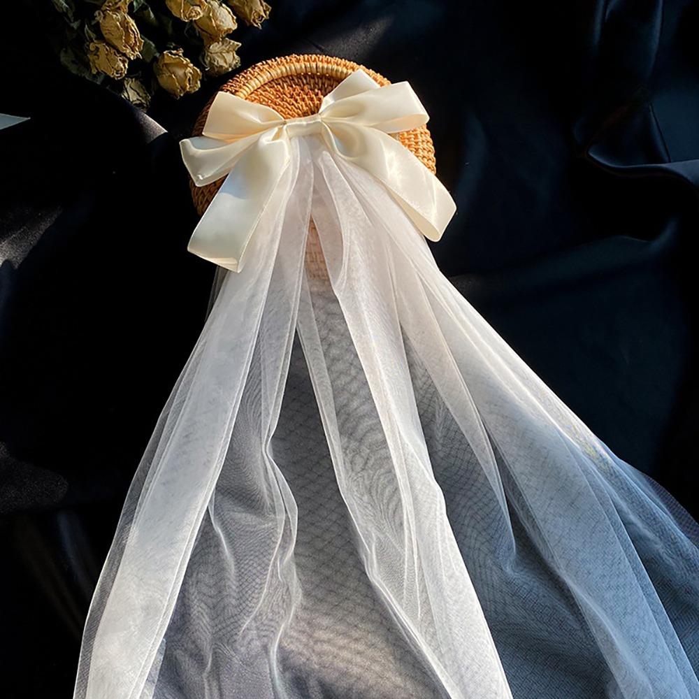 Марлевая Свадебная Фата Многослойная Фата с Жемчугом и Бантом Романтическая Белая Свадебная Фата из Тюля Свадебное Платье