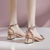 Fairy Wind Word with Middle Heel Sandals Female 2025 Summer New Roman Rhinestone High Heels Thick Heel Versatile Women's Shoes