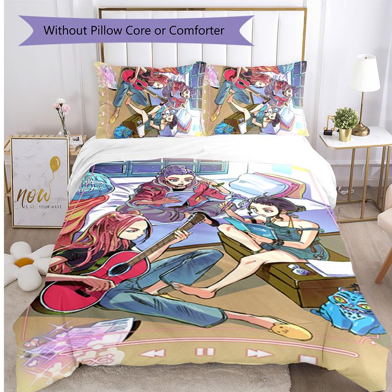 Kpop Demon Hunters Pattern Printed 3PCS Bedding Set, Soft Skin-Friendly Washable Duvet Cover & Pillowcases Set