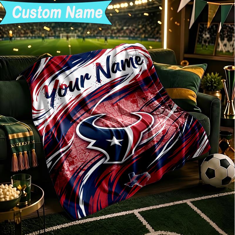 1PC Custom Name Blanket Texans basketball Flannel blankets Patterns Throw Blanket All-Season Soft Gift for Couch, Bed, Camping, Birthday gifts