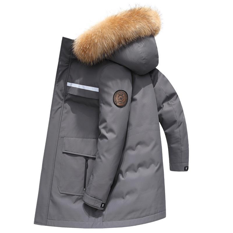 Down Jacket Medium and Long Men's Korean Version New Thickened Large Fur Collar Youth