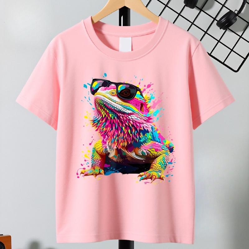 Boys Cool Lizard With Sunglasses Print Crewneck Short Sleeve Tee