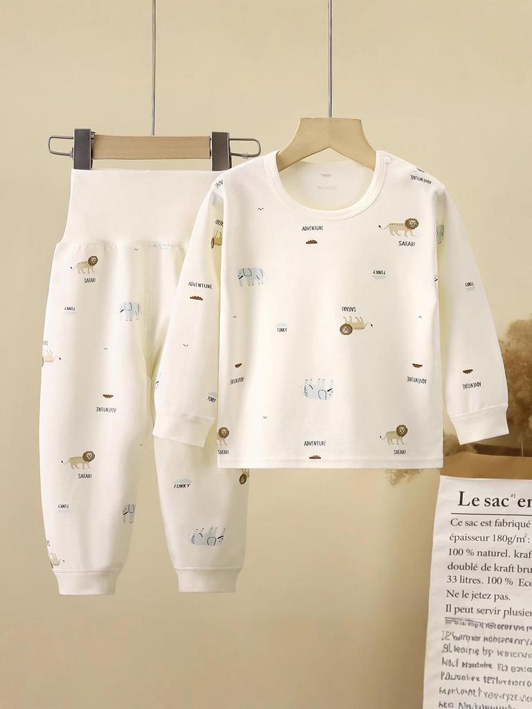 Детский и Малышовый Хлопковый Антибактериальный Комплект Нижнего Белья с Завышенной Талией для Мальчиков и Девочек 0-5 лет - Осенняя Одежда и Брюки