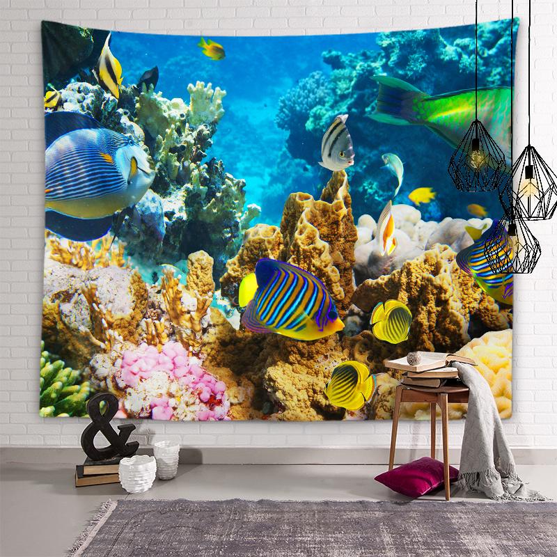 Underwater World Tapestry Sea Life Wall Art Aesthetics Decoration Wall Hanging Bedroom Dormitory Room Aesthetics Home Decoration