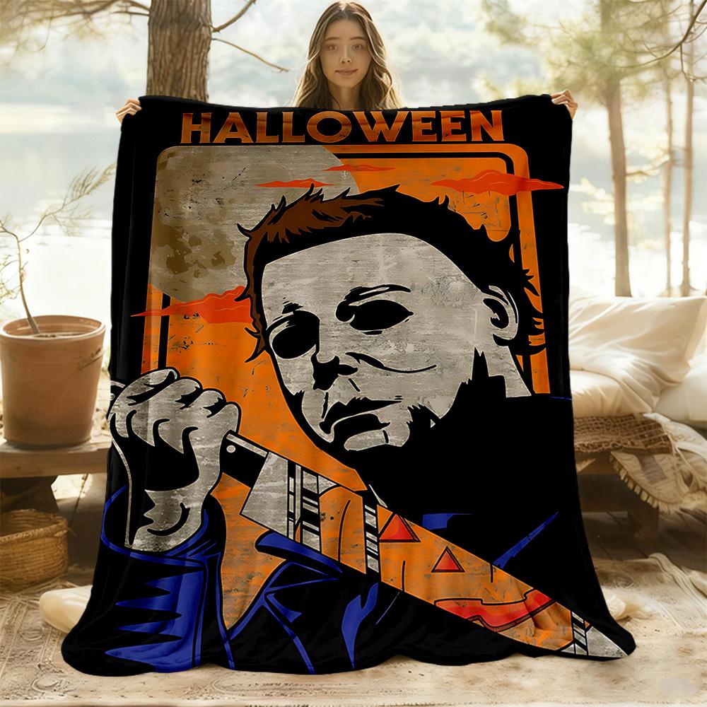 1PC Halloween Horror Outdoor Flannel Throw Blanket - HD Printed Lightweight Soft Warm All-Season Blanket for Sofa, Bed, Travel, Camping 061