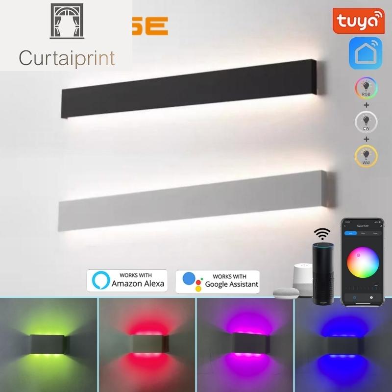 Tuya Smart LED RGB Wall Lamp Rectangle Dimmable Up Down Sconce Bedroom Vanity APP Voice Control Mirror Front Wall Lights Fixture