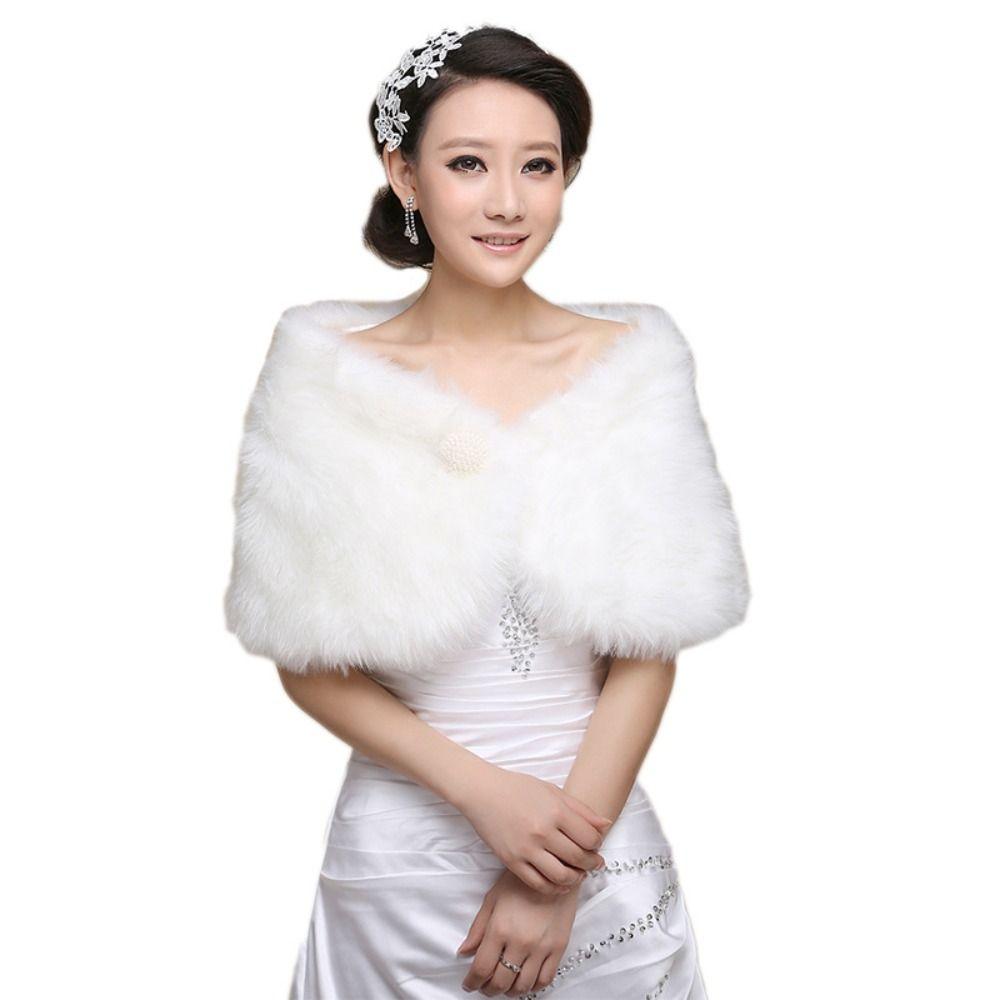 Faux Fur Rabbit Fur Bow Scarves Pearl Bride Shoulder Fake Collar Plush Bowknot Shawl  Ladies/Girls