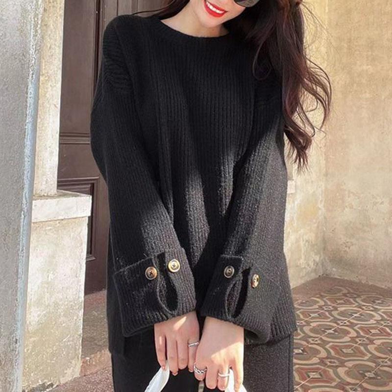 Женские костюмы комплекты хлопок большой размер вязаный топ брюки клеш утолщенный свитер топ длинные брюки костюм двойка оверсайз 2 предмета