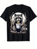 Men's Raccoon Graphic Cotton T-Shirt - Casual Short Sleeve Crew Neck Tee, Black