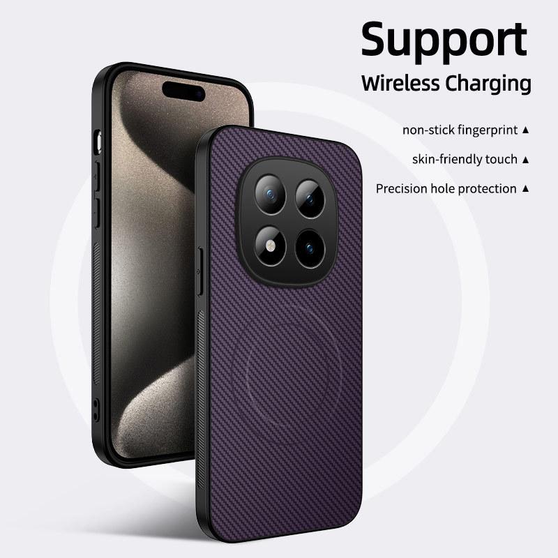 Чехол-бампер Redmi Note 15 Pro+ с текстурой кожи из углеродного волокна, с защитой объектива, MagSafe, магнитный