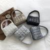 Embroidered Cotton-padded Handbag Commute Puffy Bag Trendy Down Cotton Tote Bag  Girls