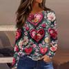 Women's Fashion Valentine's Day Printed Round Neck Casual  Long Sleeve Top