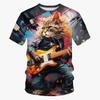 3D Print Guitar Bass Cat T Shirt Men Animal Graphic T-Shirt Summer Round Neck Personality Loose T-Shirts Short Sleeve Streetwear