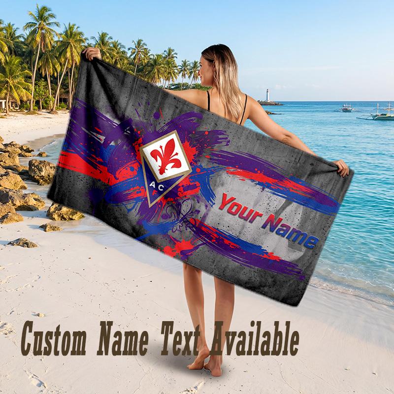 Fiorentina FC Design Beach Towel Custom Text Large Towel for Beach Vacation