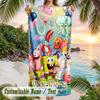 SpongeBob Beach Towel, Personalized Custom Text, Quick Dry Soft Large Towel For Swimming Pool Travel