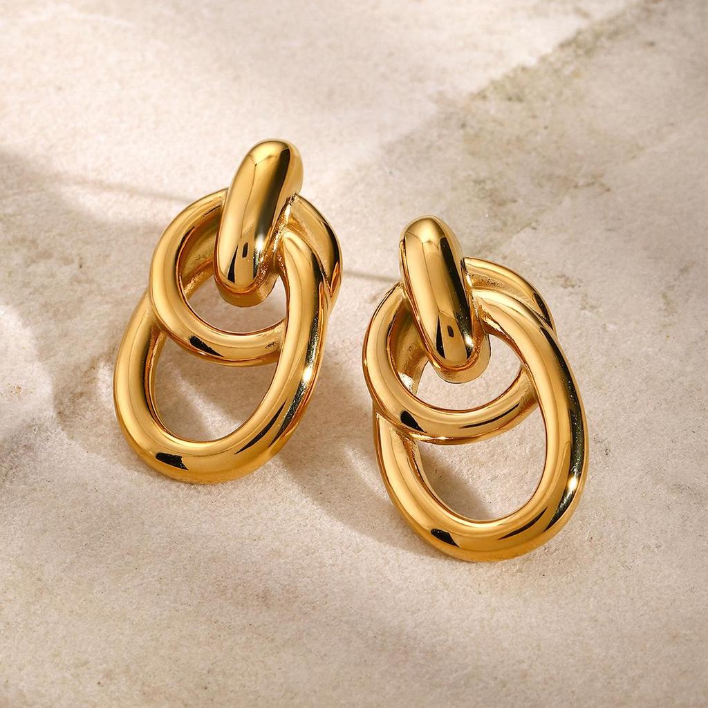 18k Gold Stainless Steel Retro Wrap-around Earrings, Simple Hollow Titanium Steel Design.