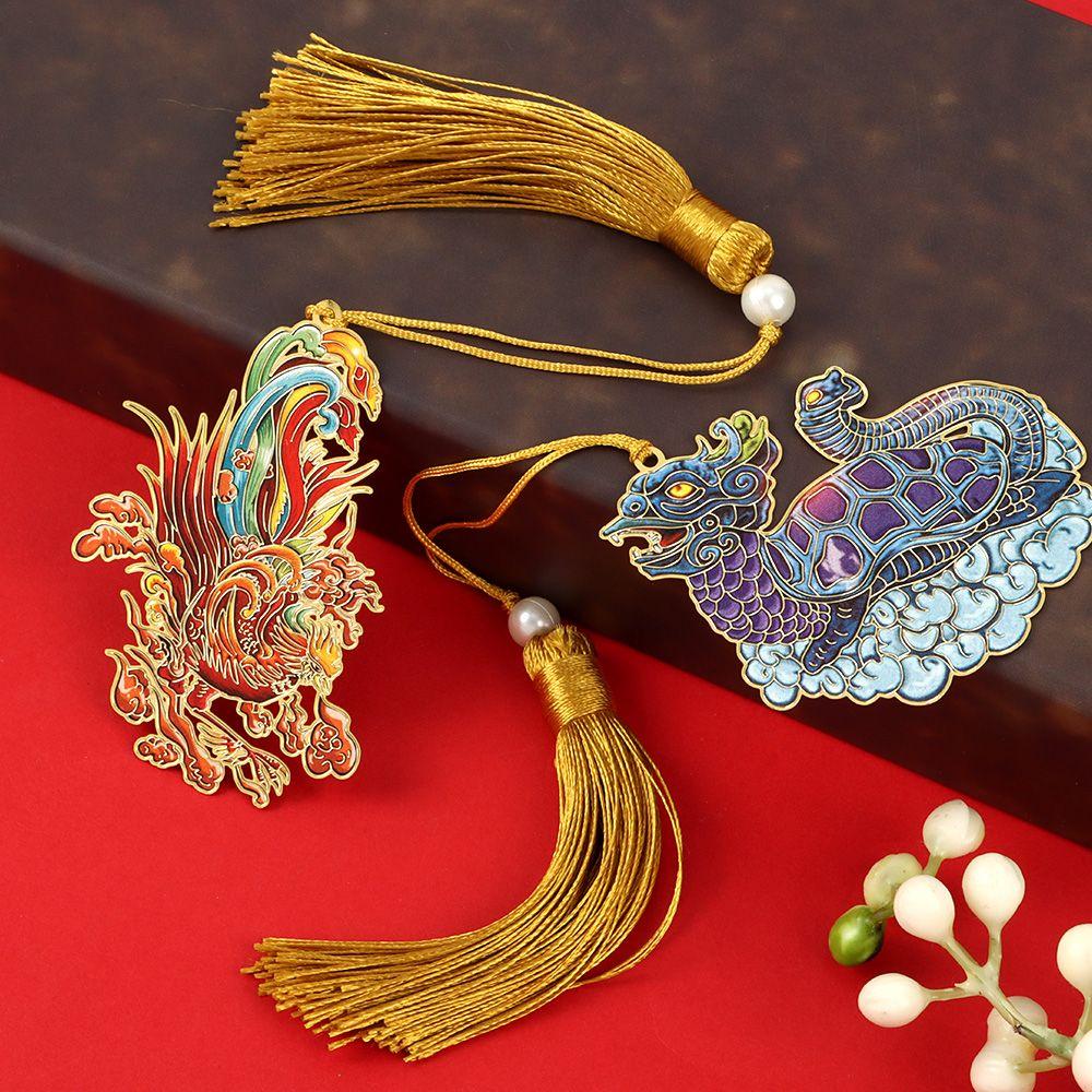 Office Supplies Retro Tassel Metal Dragon Tiger Book Clip Brass Bookmark Pagination Mark Painted