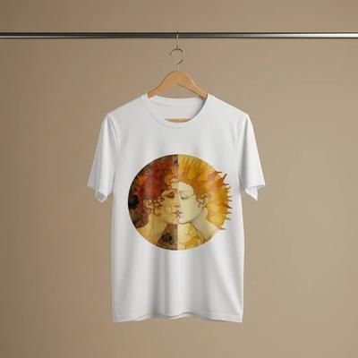 Unisex Garment-Dyed Tee Featuring Sunrise Embrace Duality Art Print | Celestial Mythological Graphic Symbolic Fashion Gift Idea