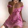 Короткое платье с открытыми плечами и цветочным принтом, женское сексуальное летнее милое платье с разрезом на шее и пышными рукавами, повседневное трапециевидное платье Vestido Mujer 25822