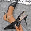2025 Plus Size Women's Slingbacks High Heel Chain Metal Decoration Pointed Toe Thin Heel Slip On Pumps for Party & Dress