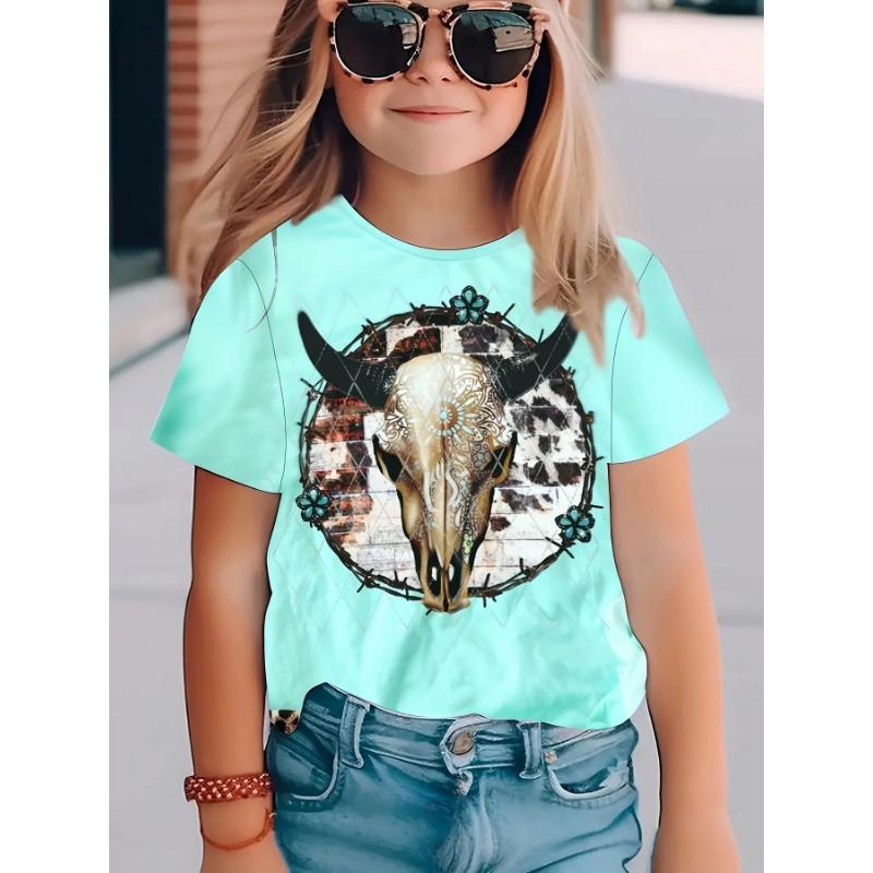 Детская футболка для девочек, летняя, с милым 3D-принтом, с круглым вырезом и короткими рукавами